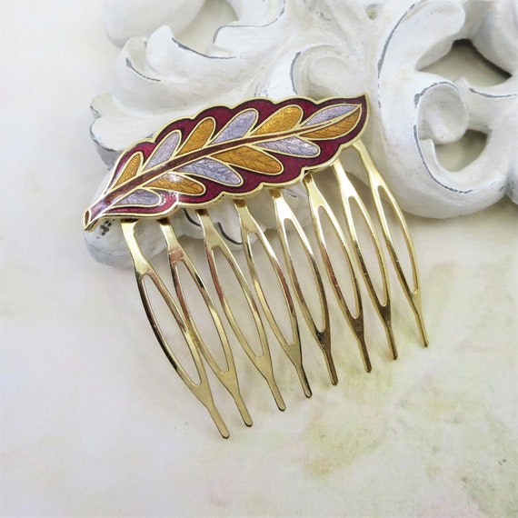 Vintage Cloisonne Hair Comb Vintage Enamel Hair C… - image 1