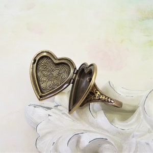 Heart Locket Ring Flower Locket Adjustable Ring Victorian Jewelry Valentines Day Gift