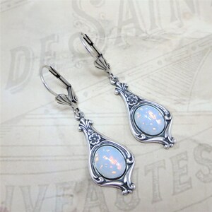 White Opal Earrings White Fire Opal Earrings Art Deco Victorian Bridal Wedding Jewelry October Birthstone Gift