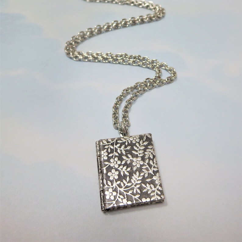Silver Book Locket Flower Locket Silver Locket Jewelry Gift Etsy