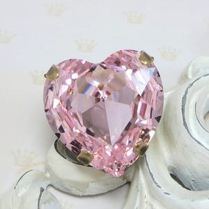 LAST ONE Heart Ring Swarovski Crystal Rosaline Pink Rhinestone Ring Large Crystal Cocktail Ring Heart Jewelry Valentines Day Gift