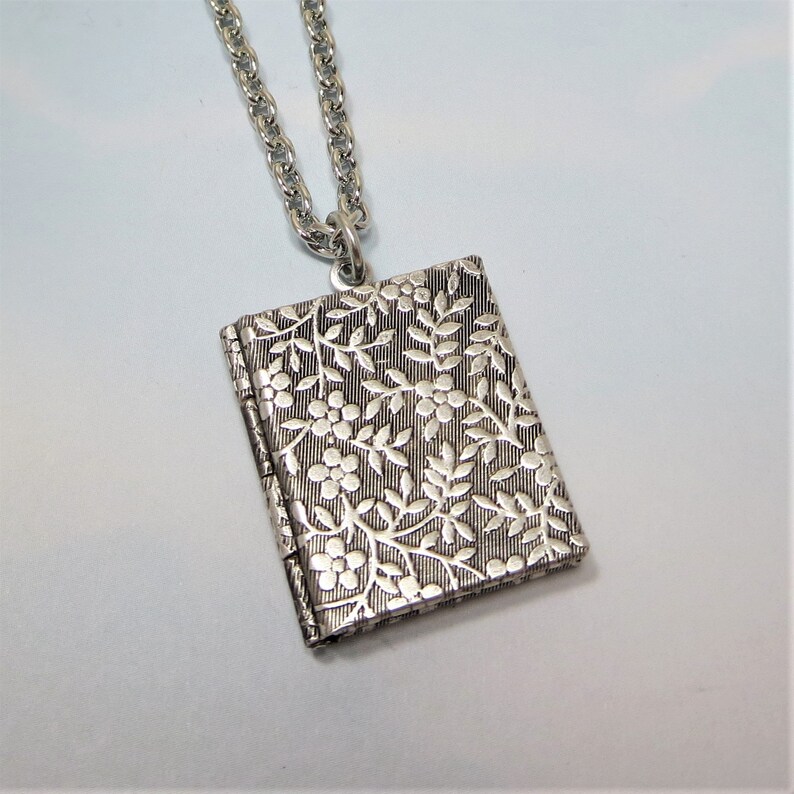 Silver Book Locket Flower Locket Silver Locket Jewelry Gift Etsy