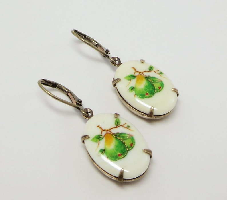 Green Pears Earrings Dangles Fruit Earrings Fruit Ear Dangles Etsy