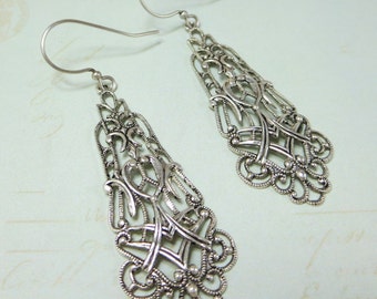 Filigree Earrings French Lace Earrings Sterling Silver Victorian Bridal Wedding Jewelry Gift