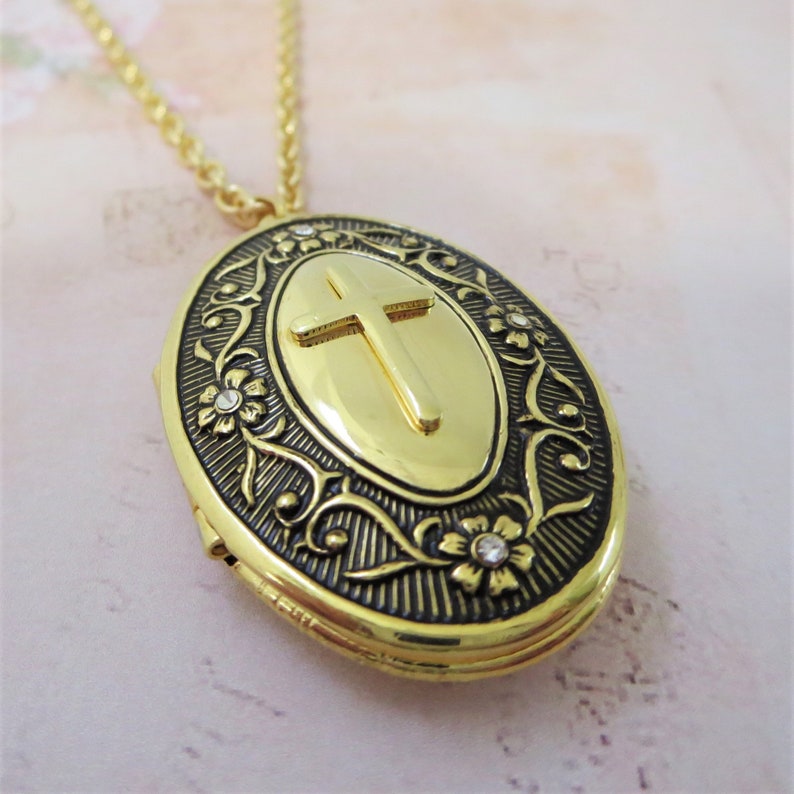 Cross Locket Religious Locket Christian Jewelry Vintage Etsy