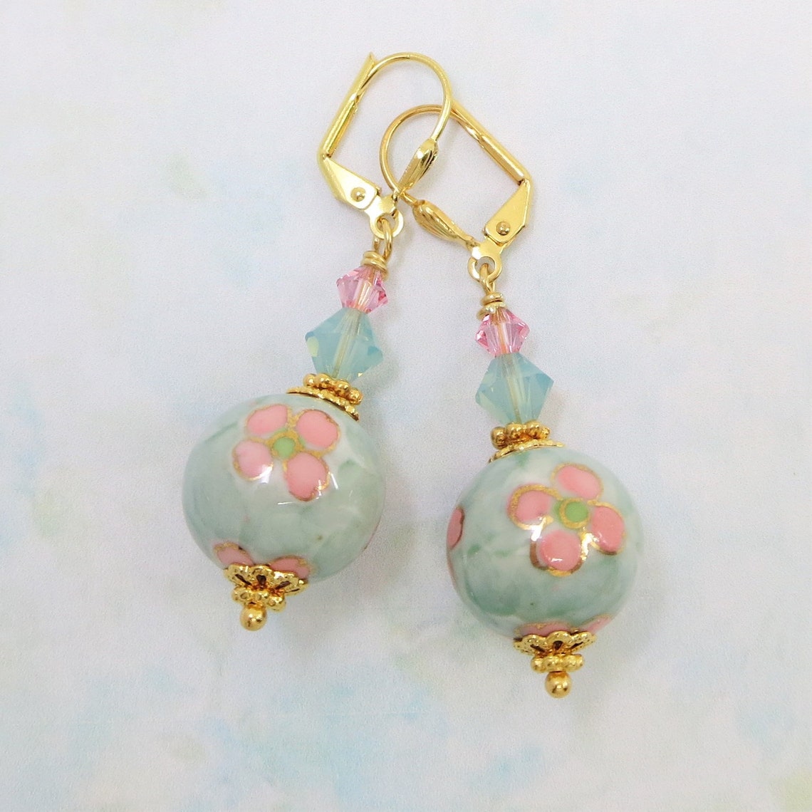Vintage Porcelain Flower Earrings Chinese Bead Earrings Pink Etsy