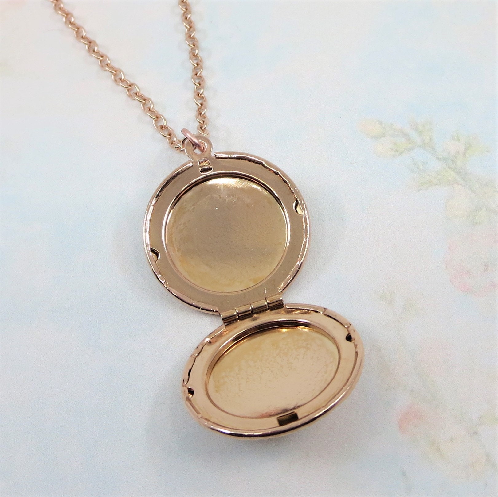 Rose Gold Locket Round Locket Rose Gold Flower Locket Photo | Etsy