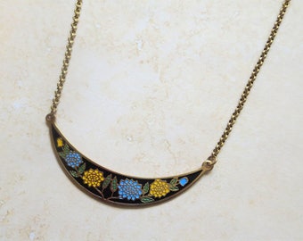 Bib Necklace Vintage Cloisonne Bib Pendant Vintage Enamel Flower Necklace