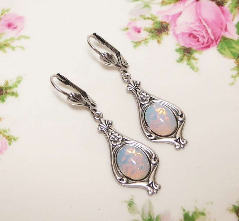 White Opal Earrings White Fire Opal Earrings Art Deco Victorian Bridal Wedding Jewelry October Birthstone Gift