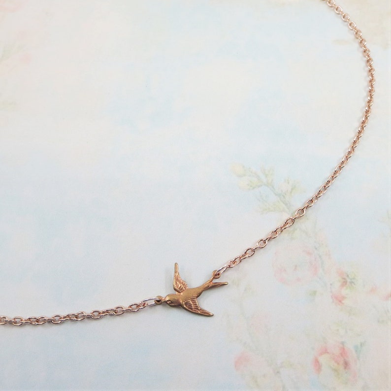 Rose Gold Bird Necklace Rose Gold Necklace Bird Necklace Bird Jewelry Shabby Chic Nature Bridal Wedding Gift