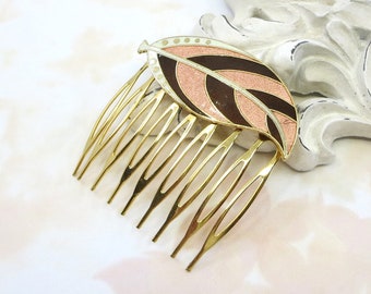 Vintage Cloisonne Hair Comb, Vintage Enamel Hair Comb, Leaf, Fall Autumn, Jewelry, Gift