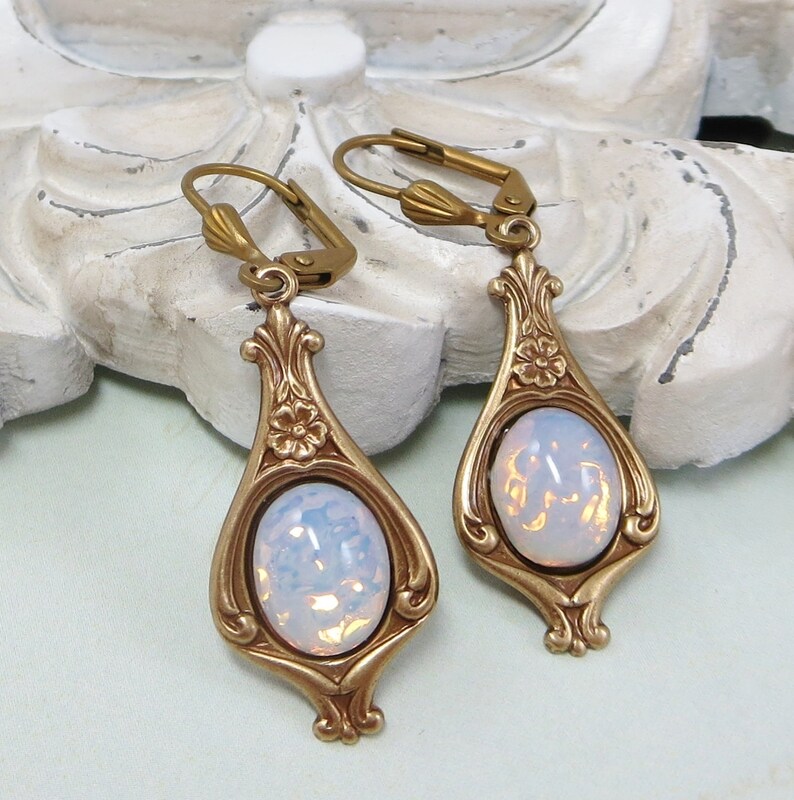 White Opal Earrings White Fire Opal Earrings Art Deco Victorian Bridal Wedding Jewelry October Birthstone Gift