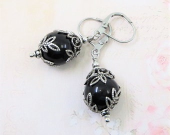 Black Pearl Earrings Jet Black Earrings Victorian Bridal Wedding Jewelry Gift COLOR CHOICES