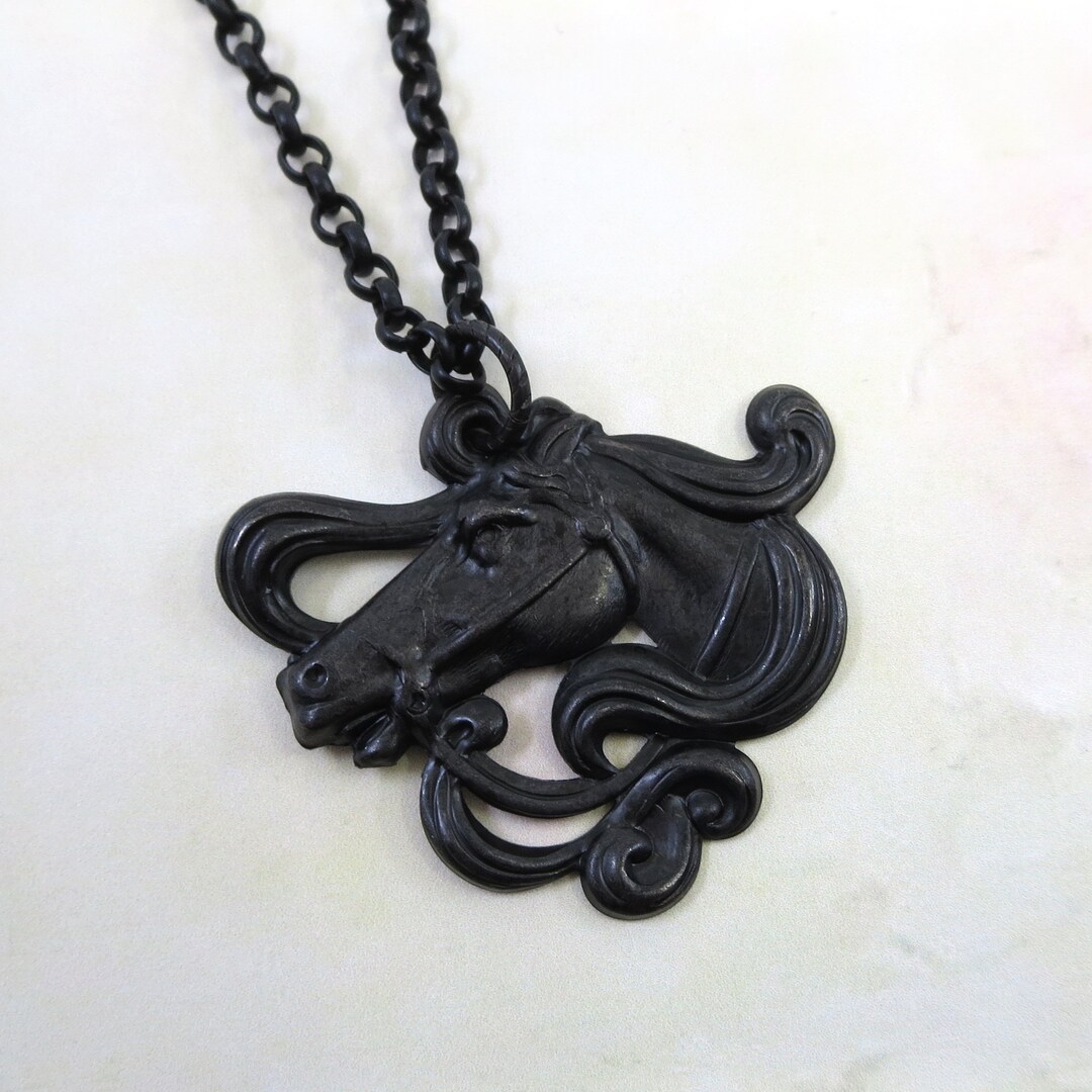 Black Horse Necklace, Horse Head Necklace, Equestrian Jewelry Etsy
