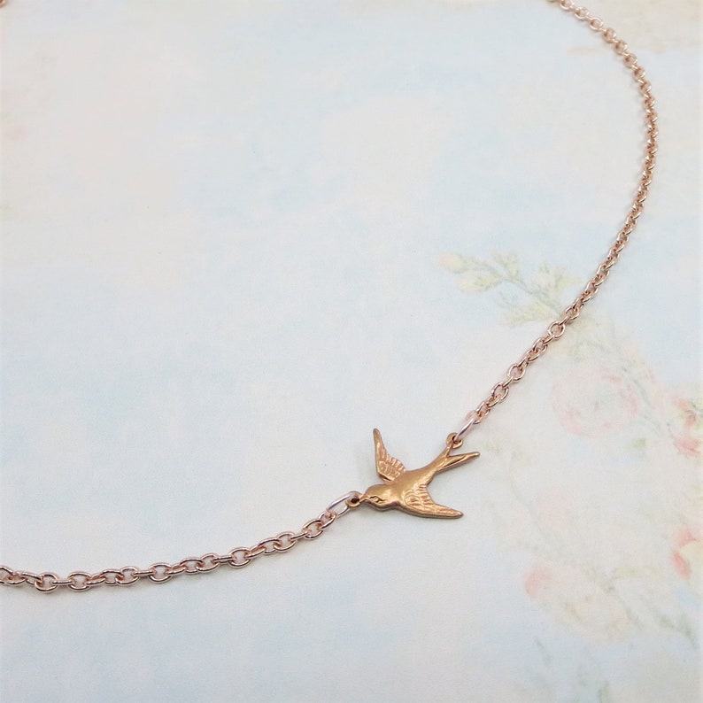 Rose Gold Bird Necklace Rose Gold Necklace Bird Necklace Bird Jewelry Shabby Chic Nature Bridal Wedding Gift