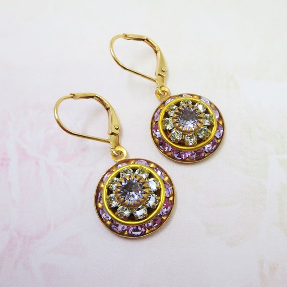 Violet Mint Green Earrings Lavender Earrings Crystal | Etsy