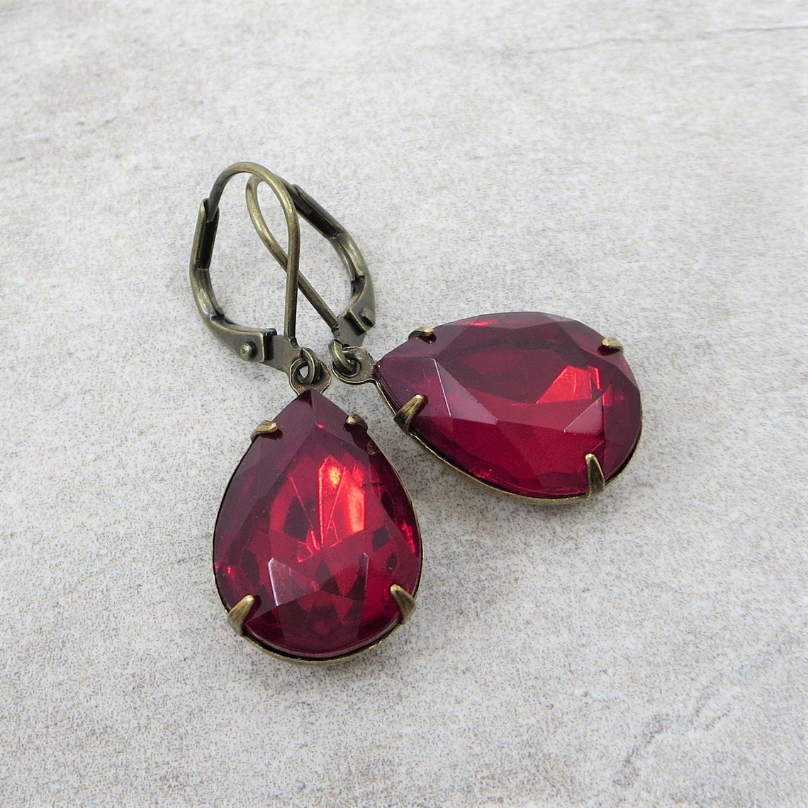 Ruby Red Earrings Garnet Red Crystal Earrings Estate Style - Etsy