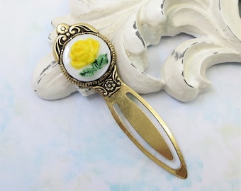 Yellow Rose Bookmark Vintage Milk Glass Flower Book Mark Booklover Victorian Book Lover Gift