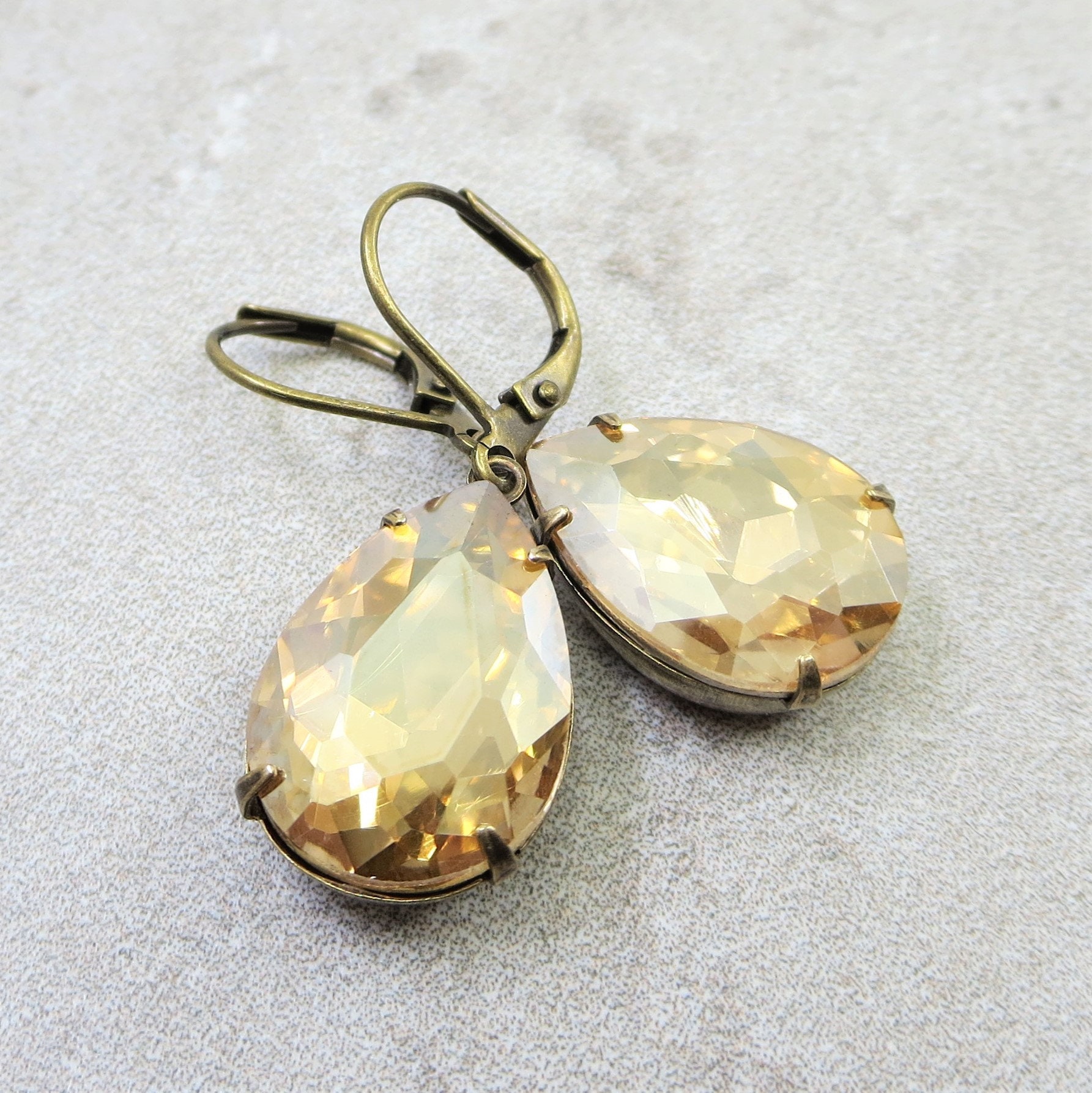 Champagne Quartz Gold Chain Loop Earrings