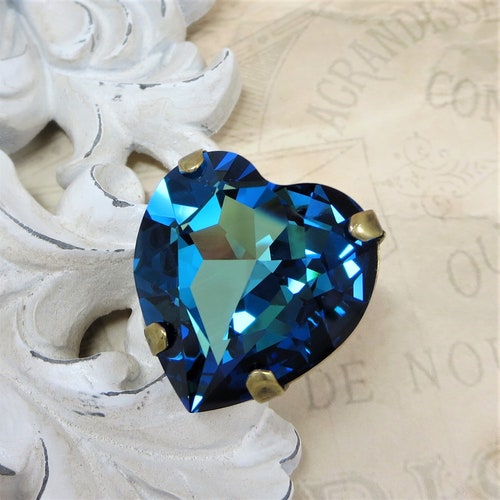 Heart Ring Swarovski Crystal Pink Rhinestone Ring Large Etsy