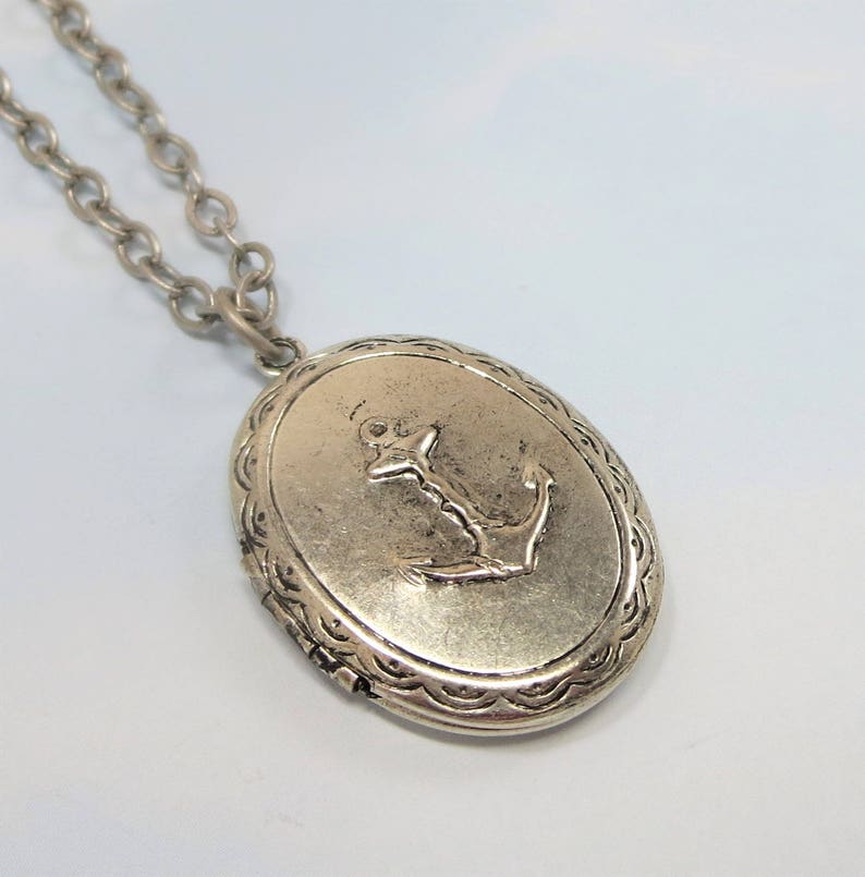 Silver Anchor Locket Necklace Pendant Antiqued Image 0