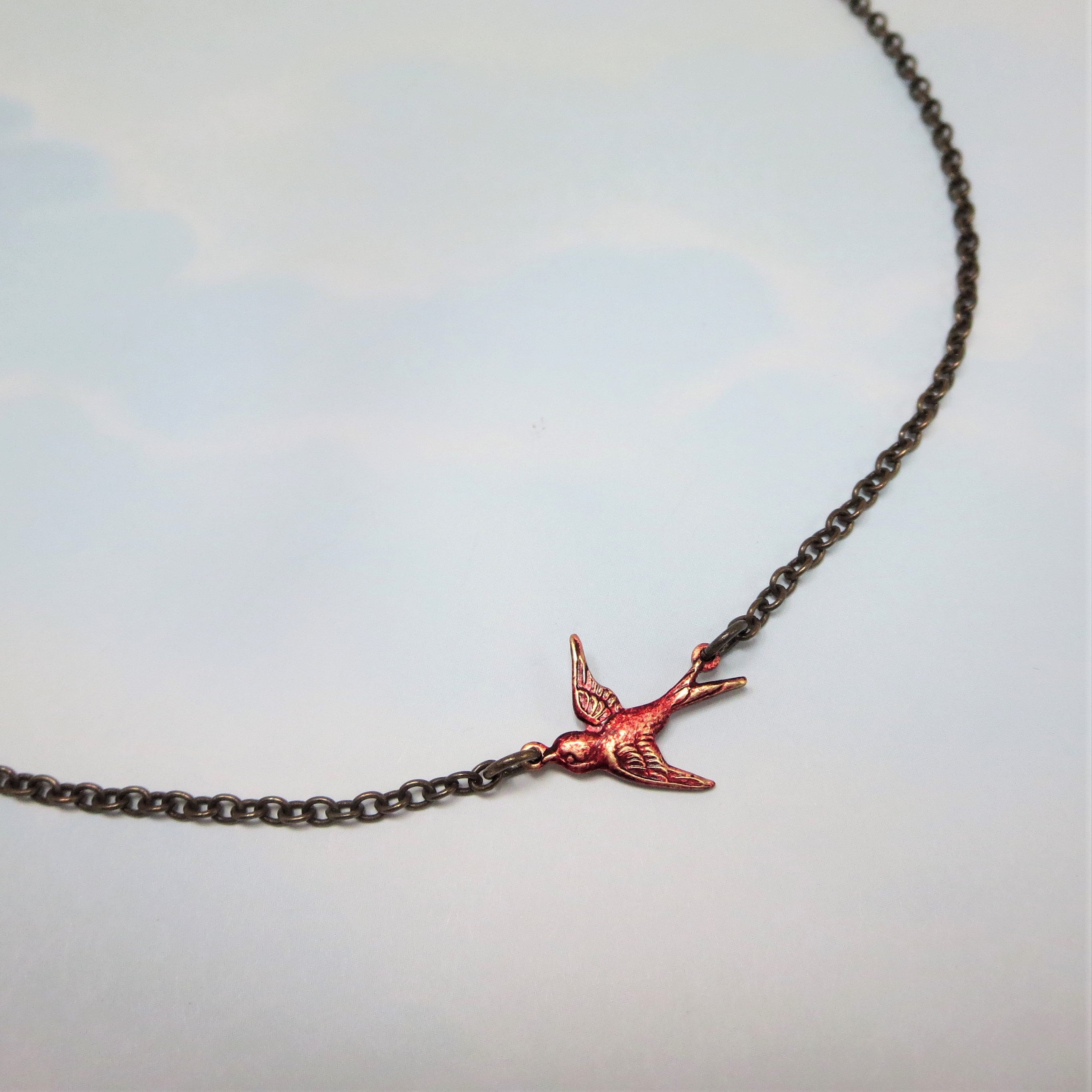 Red Bird Cardinal Necklace Flying Sparrow Redbird Pendant Etsy