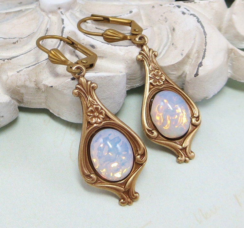 White Opal Earrings White Fire Opal Earrings Art Deco Victorian Bridal Wedding Jewelry October Birthstone Gift