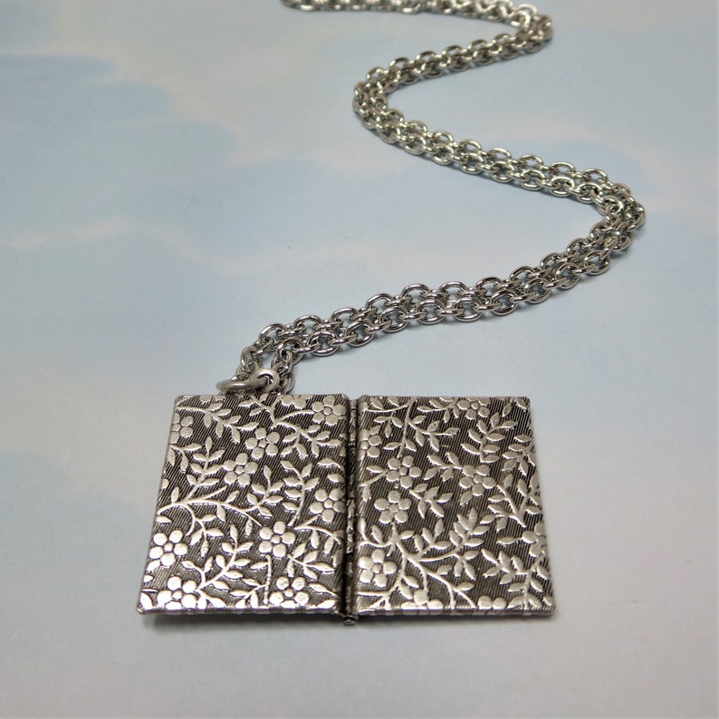 Silver Book Locket Flower Locket Silver Locket Jewelry Gift Etsy