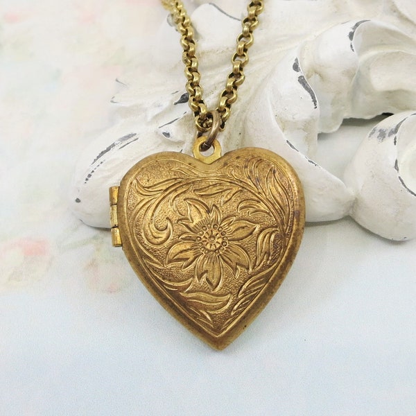 Heart Locket Vintage Heart Locket Victorian Locket Flower Locket Jewelry Gift