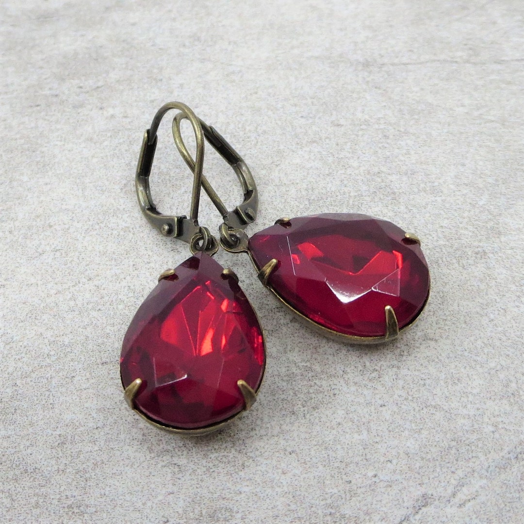 Ruby Red Earrings Garnet Red Crystal Earrings Estate Style Victorian ...