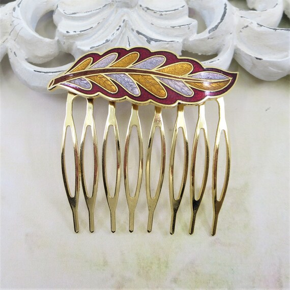 Vintage Cloisonne Hair Comb Vintage Enamel Hair C… - image 5