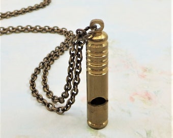 Brass Whistle Necklace Vintage Whistle Working Whistle Retro Unisex Fun Unique Boho Jewelry Gift