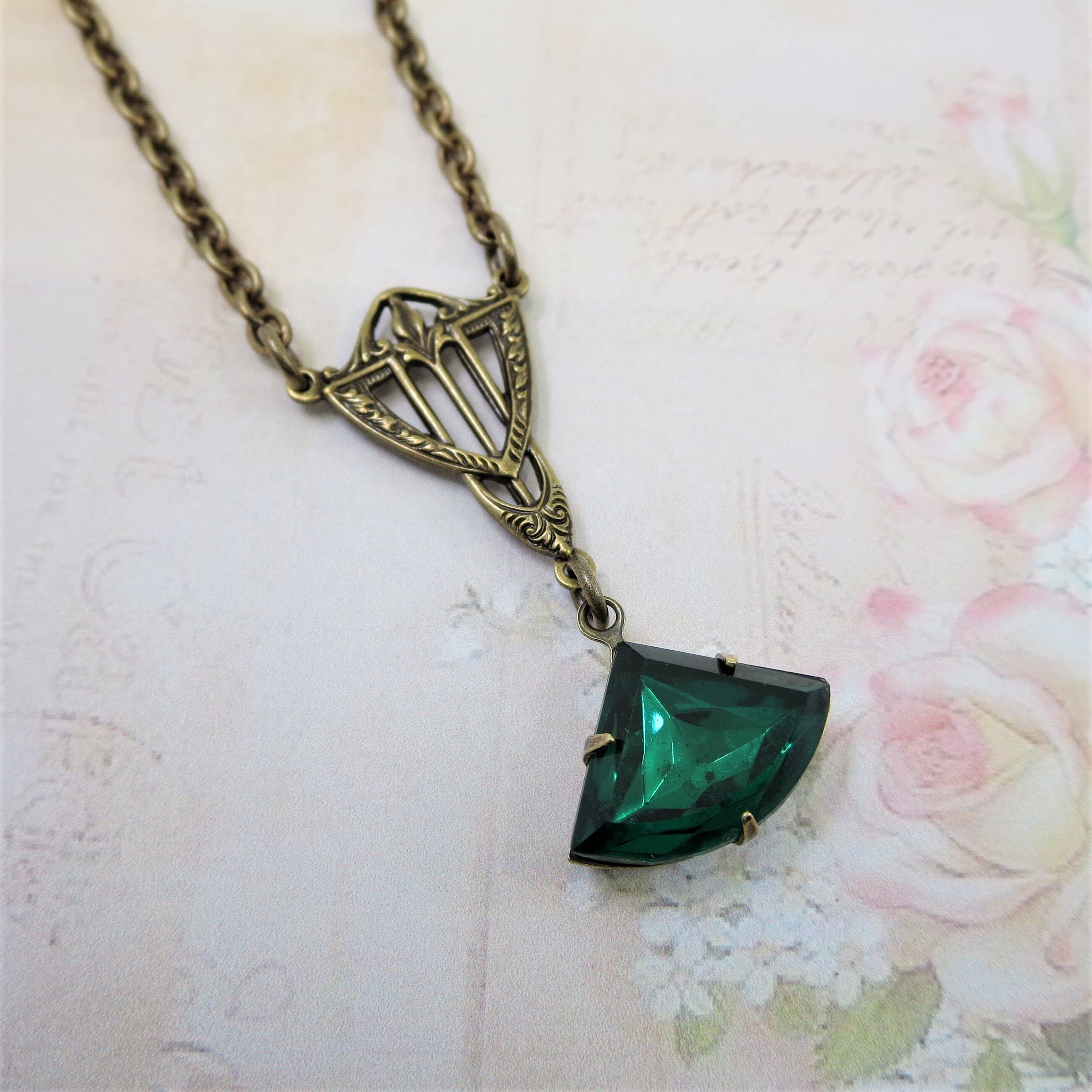Art Deco Necklace Glass Fan Necklace 