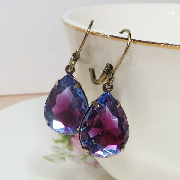 LAST PAIR Sapphire Blue Rose Earrings Vintage Jewels Estate Style Old Hollywood Shabby Chic Victorian Jewelry Gift