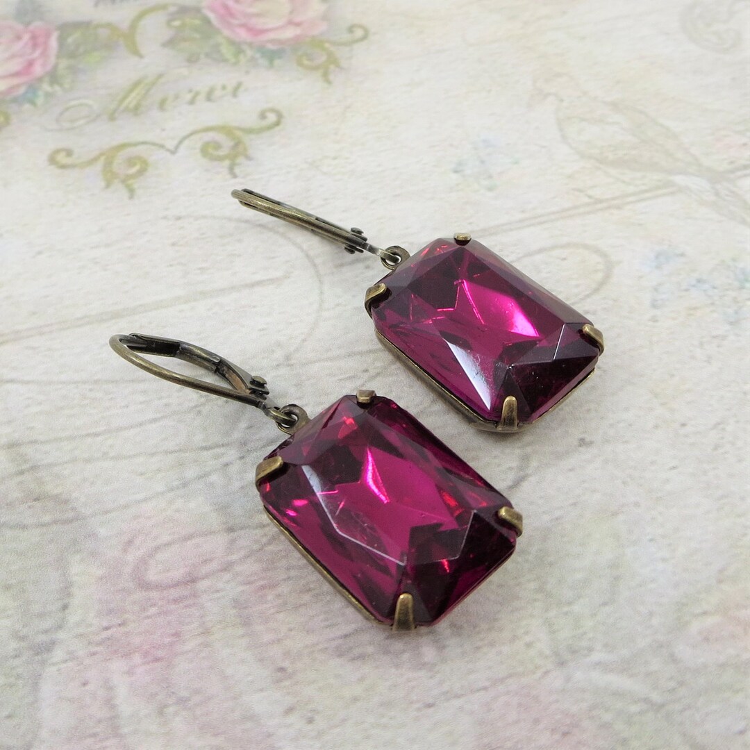 Fuchsia Earrings Pink Crystal Earrings Estate Style Victorian Earrings ...