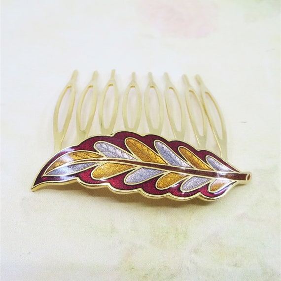 Vintage Cloisonne Hair Comb Vintage Enamel Hair C… - image 3