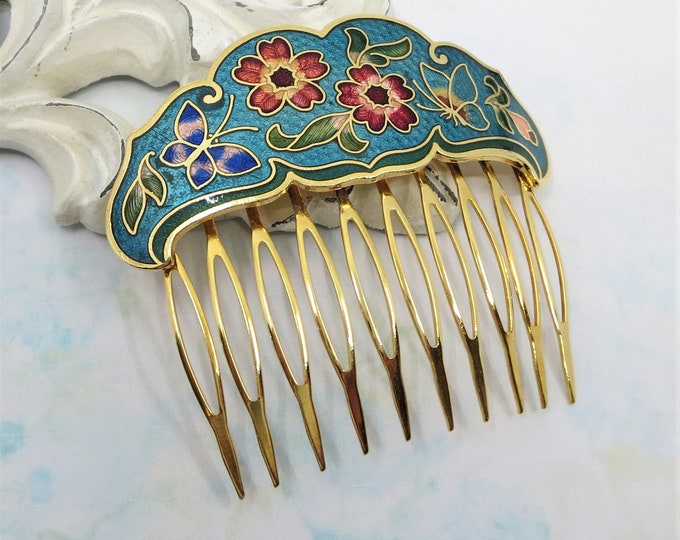 Vintage Cloisonne Hair Comb Enamel Vintage Cloisonne Flower Etsy