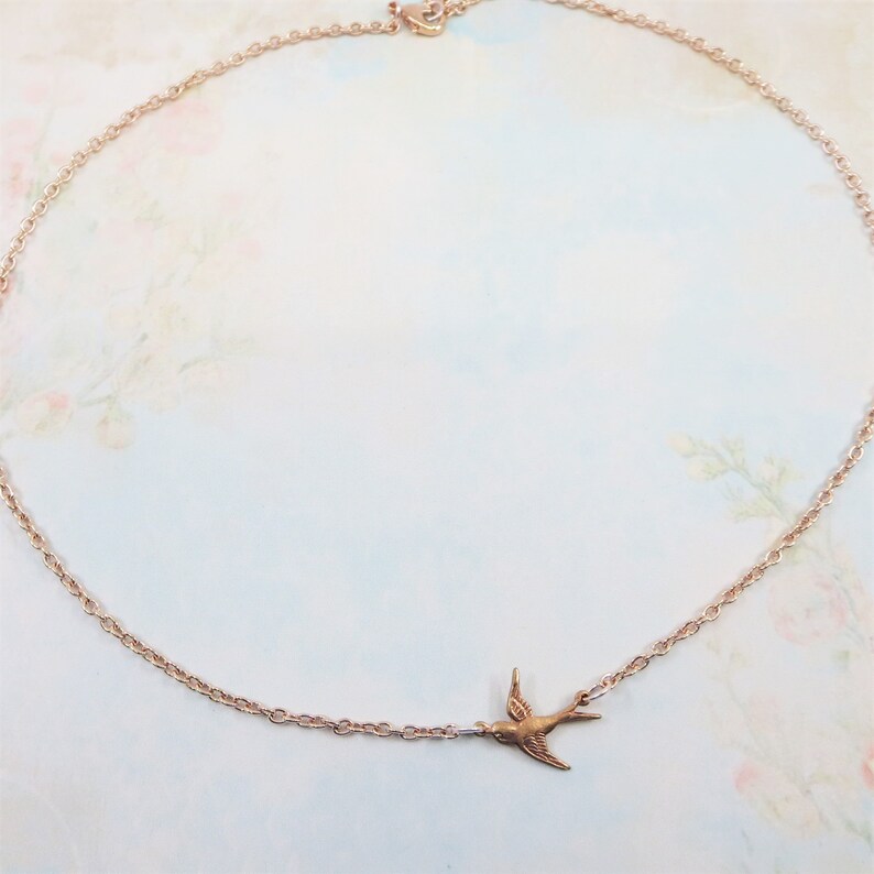 Rose Gold Bird Necklace Rose Gold Necklace Bird Necklace Bird Jewelry Shabby Chic Nature Bridal Wedding Gift