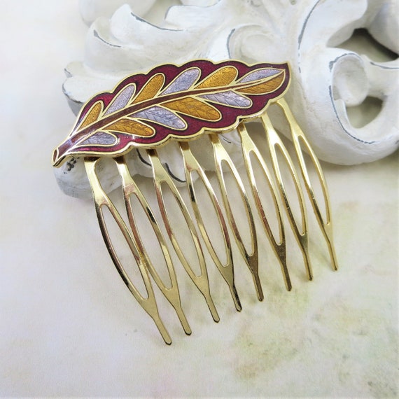 Vintage Cloisonne Hair Comb Vintage Enamel Hair C… - image 4