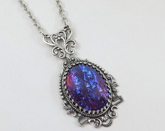 Mexican Opal Necklace Pendant Dragons Breath Necklace Glass Opal Necklace Victorian Jewelry Gift