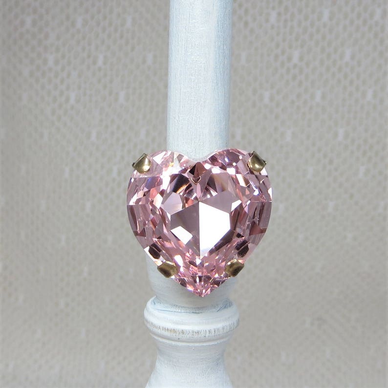 Heart Ring Swarovski Crystal Rosaline Pink Rhinestone Ring Etsy