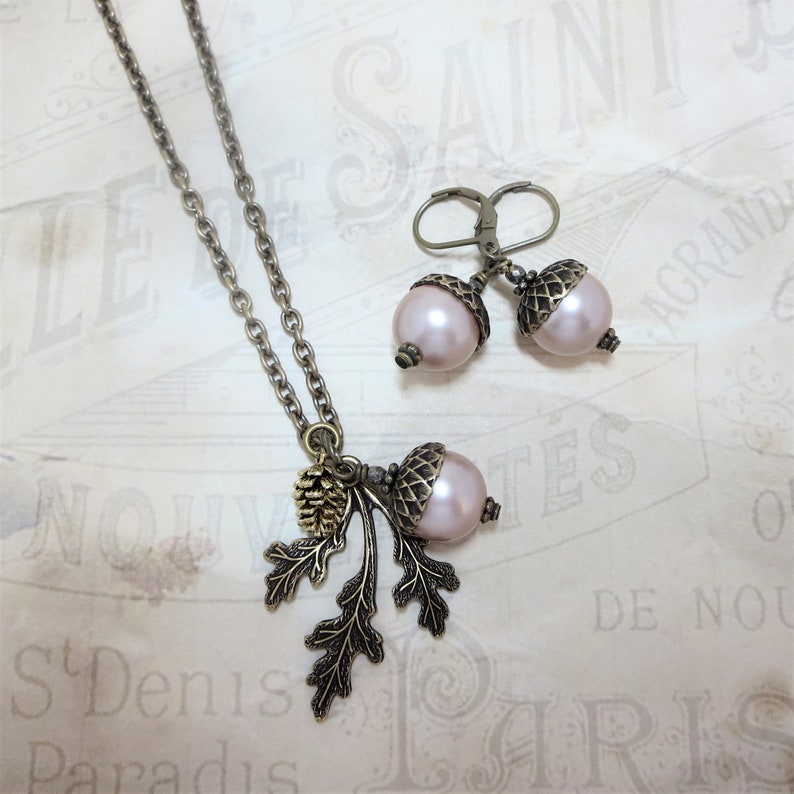 Pearl Acorn Earrings Rustic Nature Wedding Fall Autumn Jewelry Gift