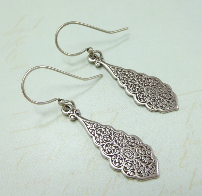 Silver Art Deco Earrings Victorian Ear Dangles Silver Filigree | Etsy