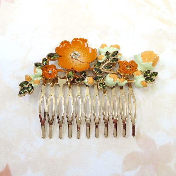 Vintage Euro Disney Hair Comb, Orange Flower Hair… - image 2
