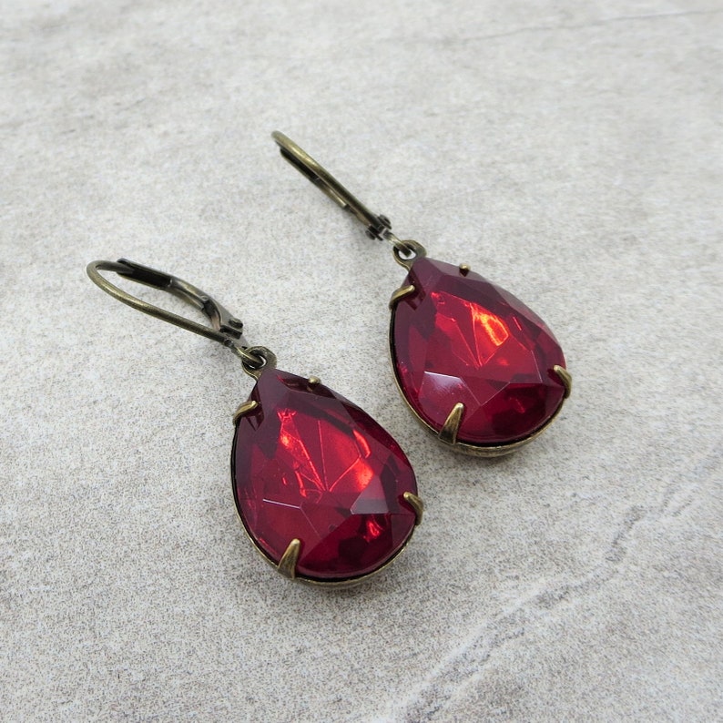 Ruby Red Earrings Garnet Red Crystal Earrings Estate Style - Etsy