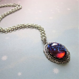 Mexican Opal Necklace Dragon's Breath Necklace Mexican Glass Opal Pendant Jewelry Victorian Gothic Jewelry Gift