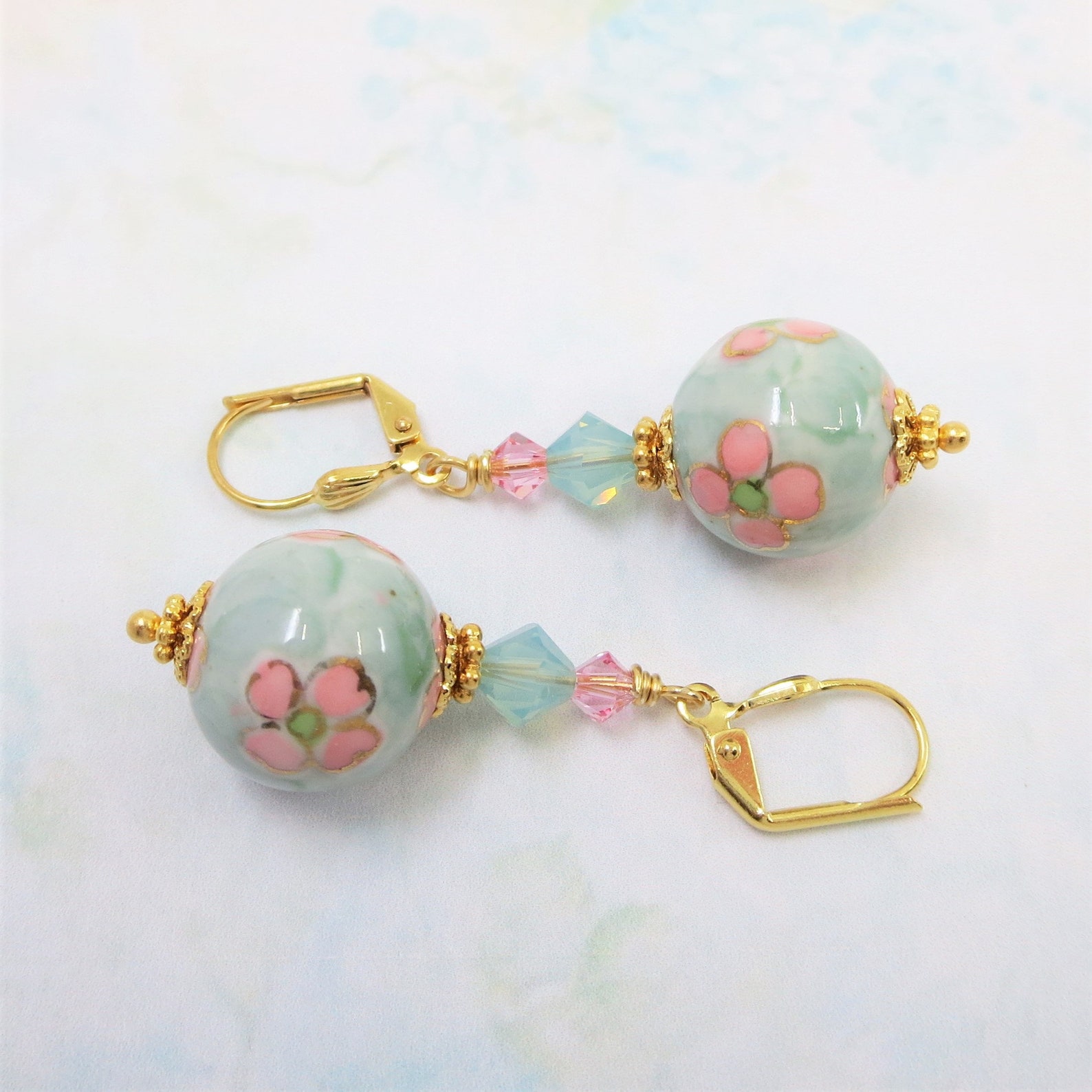Vintage Porcelain Flower Earrings Chinese Bead Earrings Pink Etsy