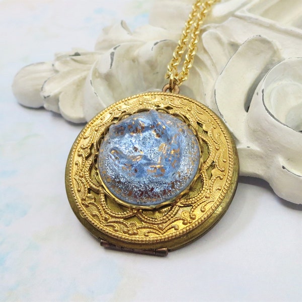 Sapphire Blue Locket Vintage Locket RARE Vintage Schiaparelli Glass Rose Art Glass Locket Victorian Jewelry Gift