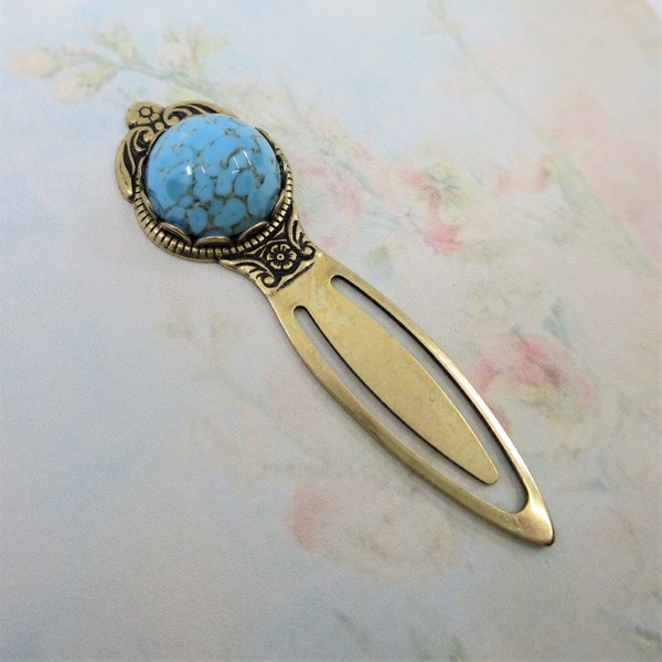 Turquoise Blue Bookmark, Turquoise Matrix, Book Mark, Vintage Glass, Victorian, Gift
