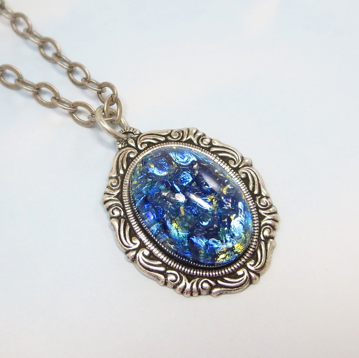 Blue fire opal pendant deals